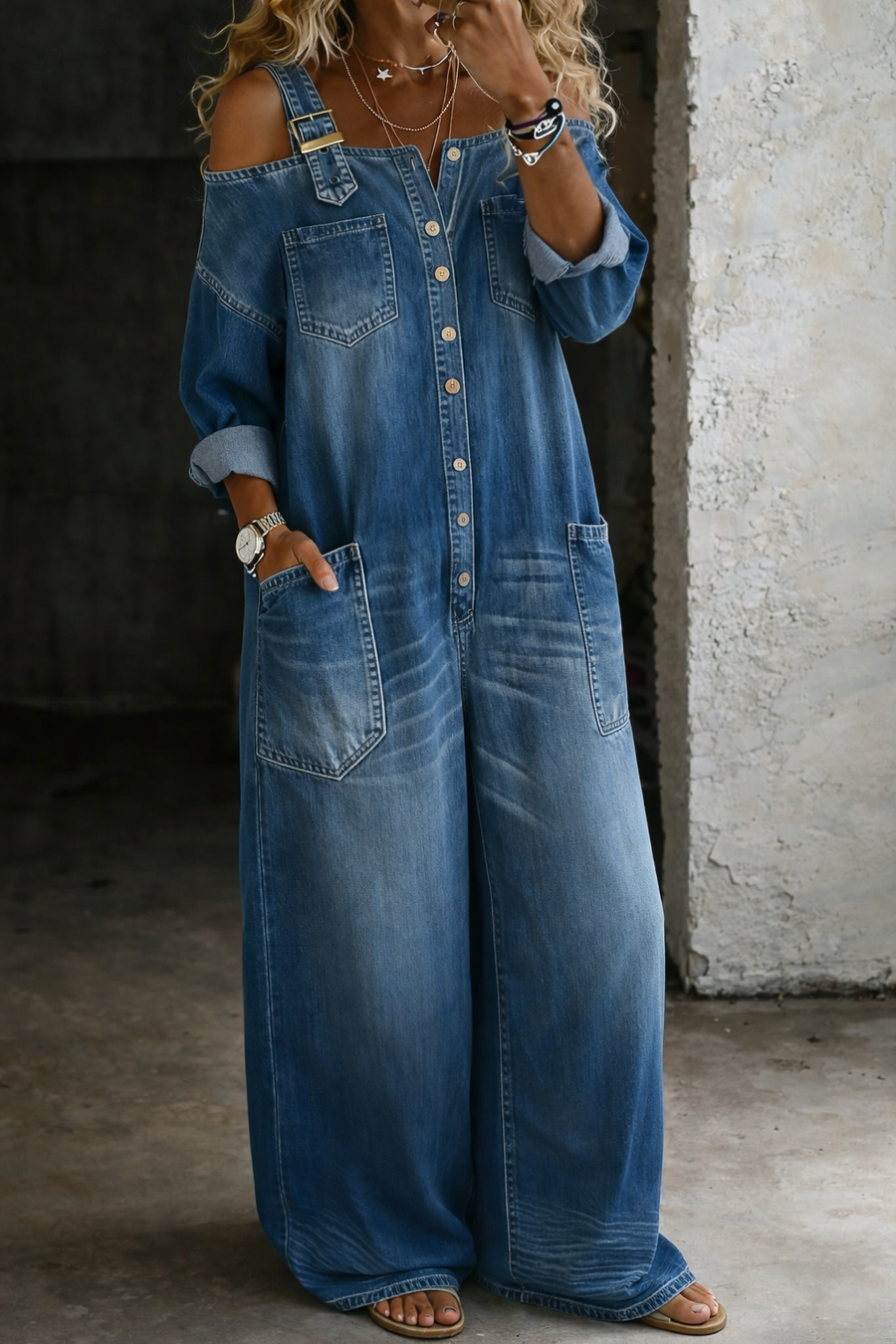 SOPHIA | Robe en denim à épaules nues