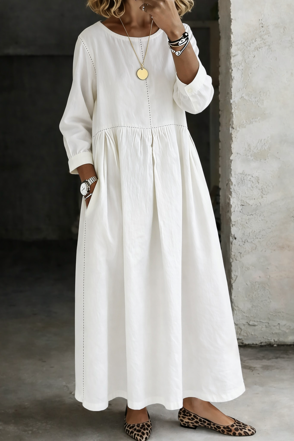 MELISSA | Robe en denim à manches longues et col rond