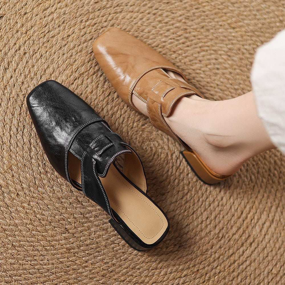 ROSEL | Mules en cuir avec bout carré