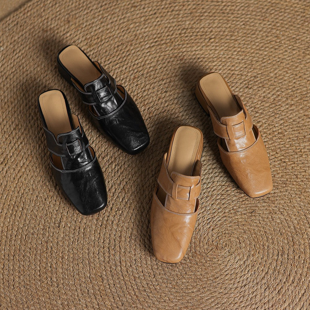 ROSEL | Mules en cuir avec bout carré