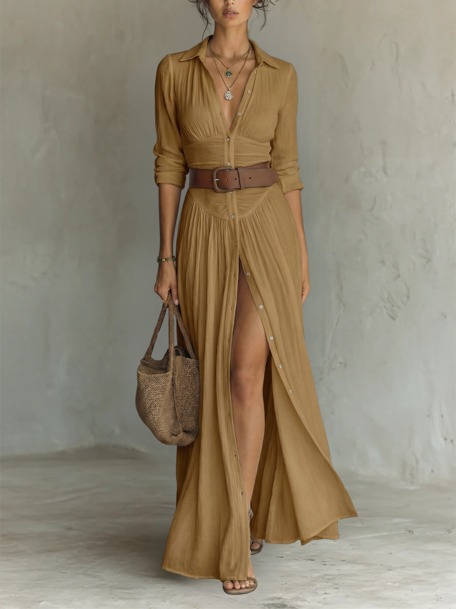 Juliette | Robe Maxi Chemise Élégante