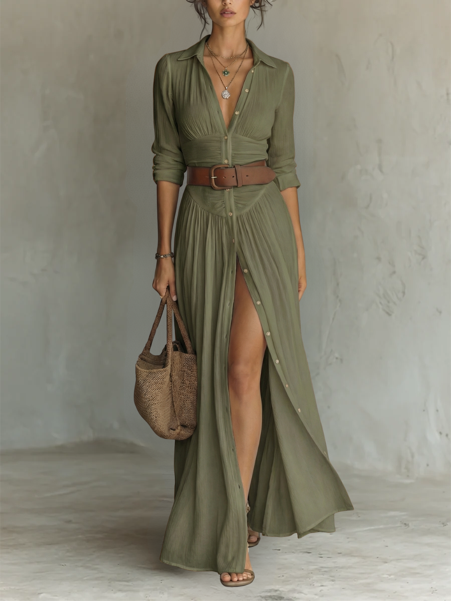 Juliette | Robe Maxi Chemise Élégante