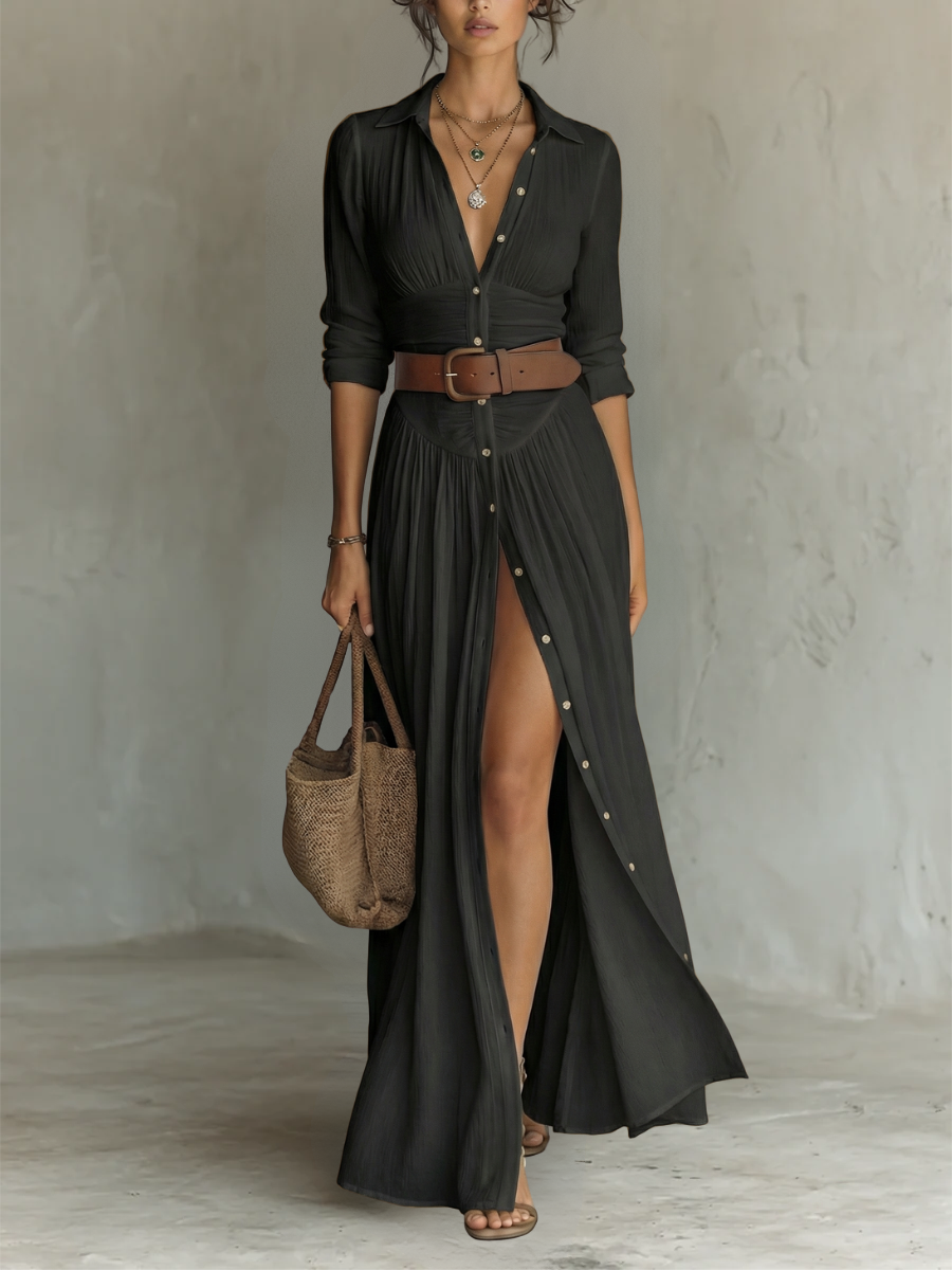 Juliette | Robe Maxi Chemise Élégante