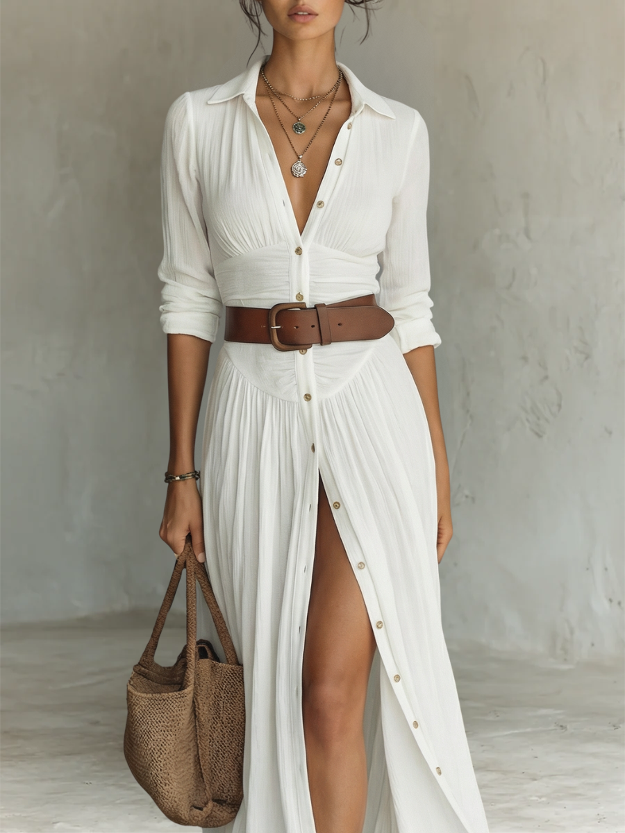 Juliette | Robe Maxi Chemise Élégante