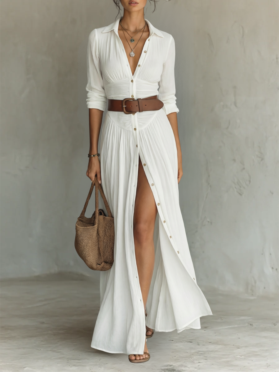Juliette | Robe Maxi Chemise Élégante