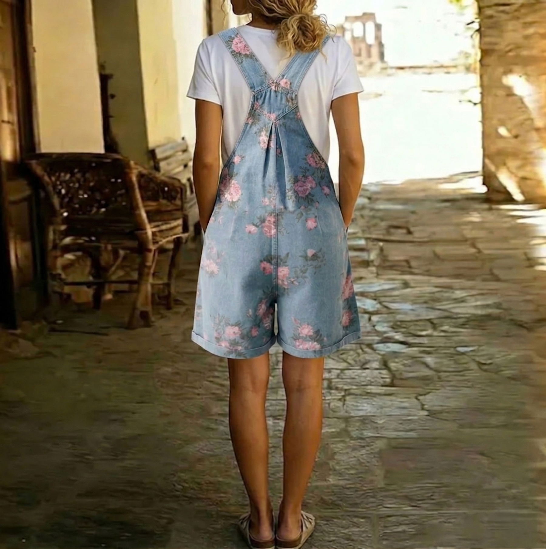 ADRIANA | Combinaison en denim à fleurs avec coton doux et lavage vintage