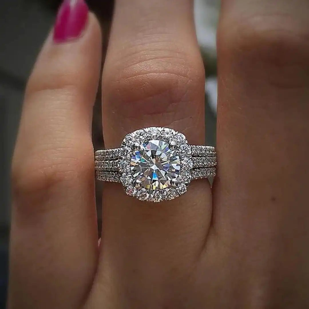 Bague de déclaration Halo Pavé en coussin