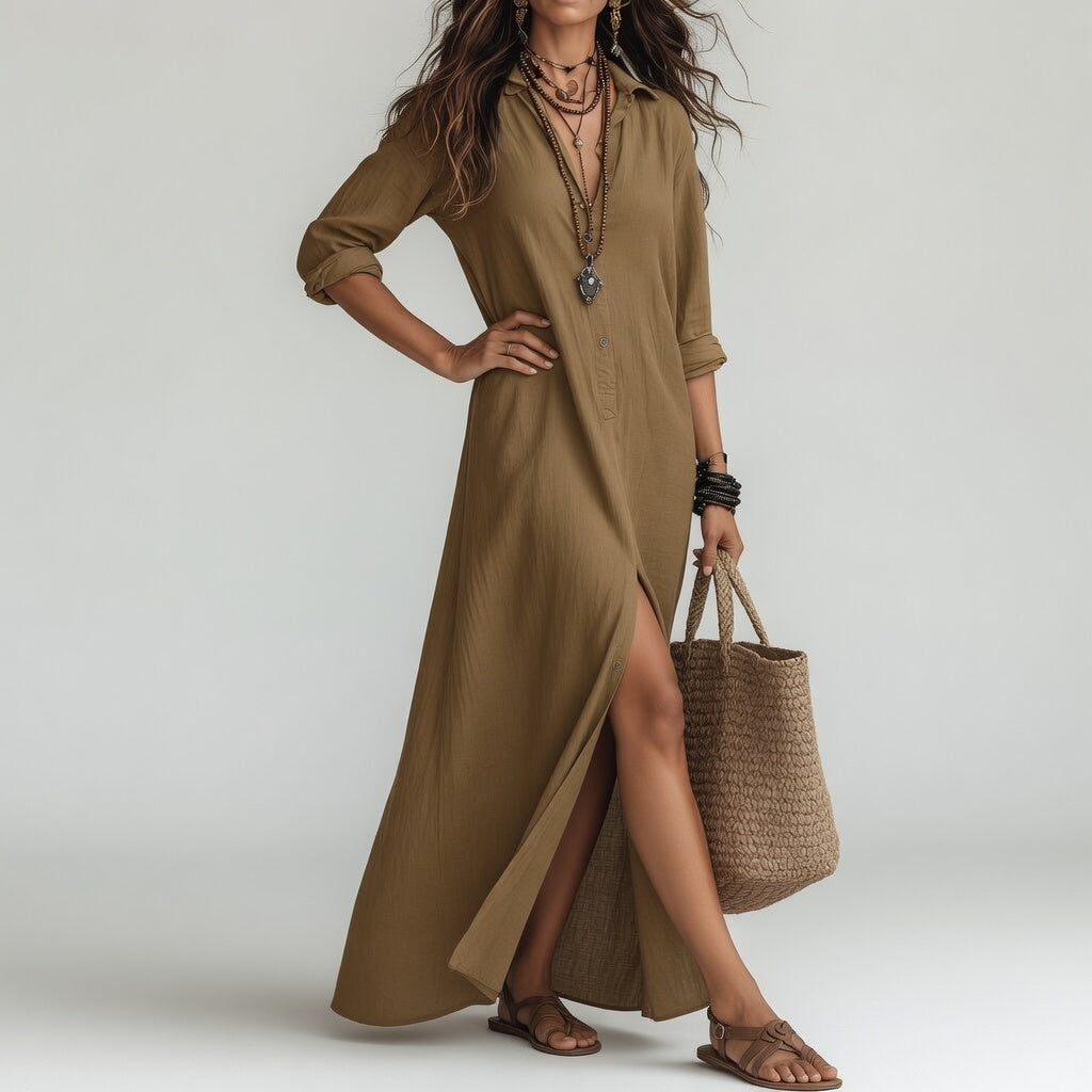 VIOLAINE | Robe longue chemise bohème élégance naturelle