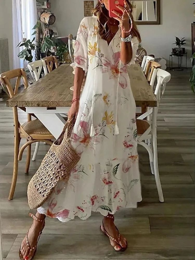 ÉLODIE | Robe maxi florale veloutée élégante