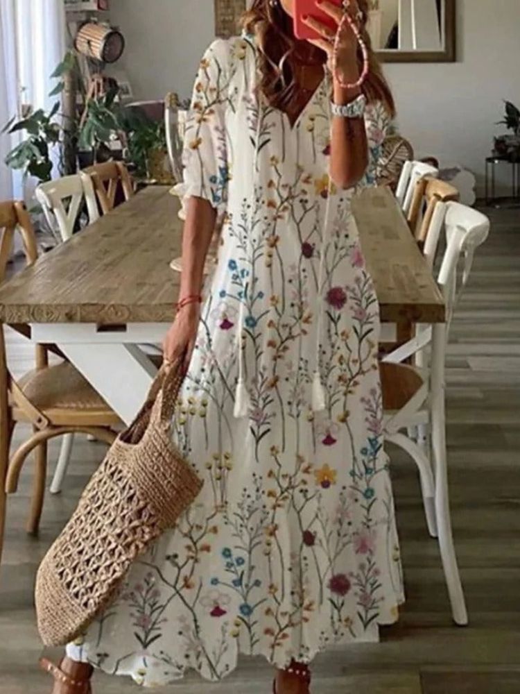 ÉLODIE | Robe maxi florale veloutée élégante