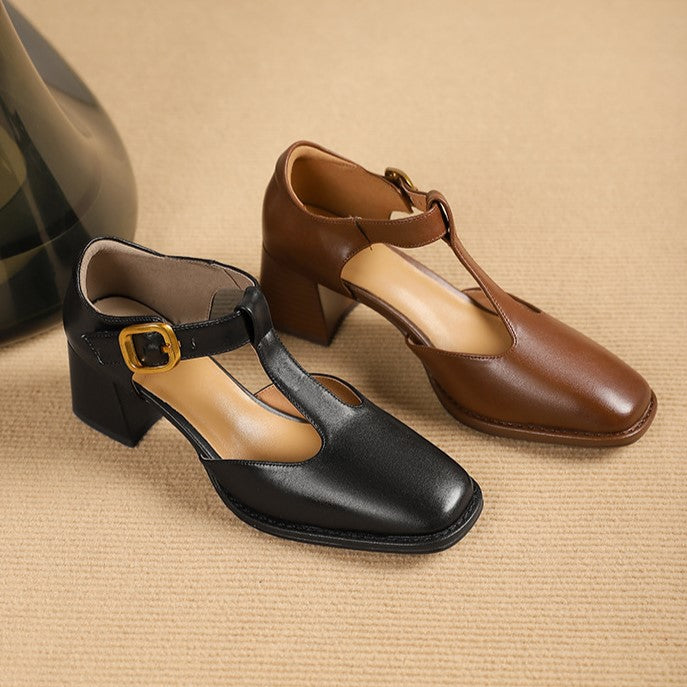 MARCELLE | T-Riemen Cuir Escarpins