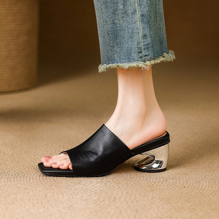 VIELLE | Mules en cuir Curve avec talon