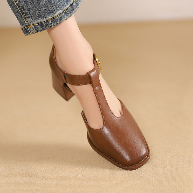 MARCELLE | T-Riemen Cuir Escarpins