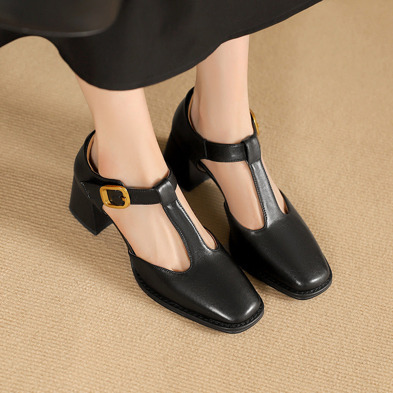 MARCELLE | T-Riemen Cuir Escarpins