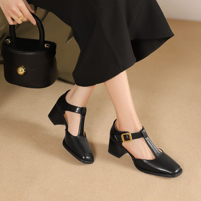 MARCELLE | T-Riemen Cuir Escarpins