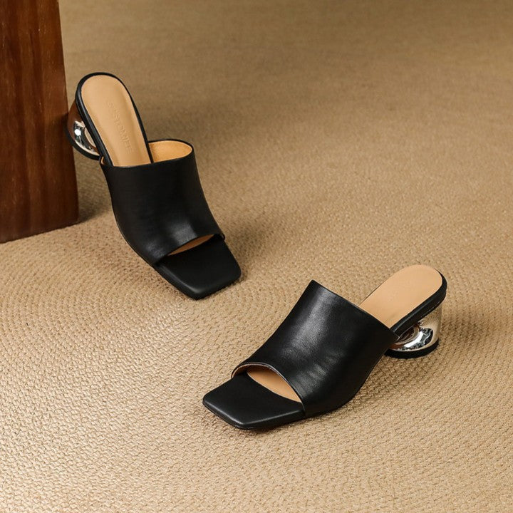 VIELLE | Mules en cuir Curve avec talon