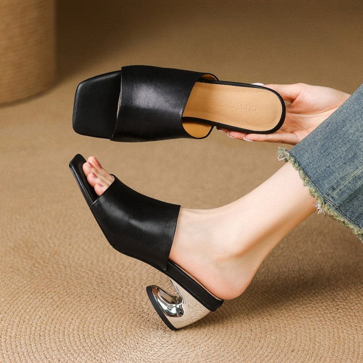VIELLE | Mules en cuir Curve avec talon