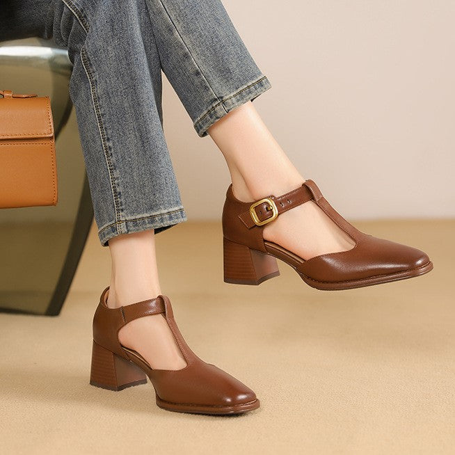 MARCELLE | T-Riemen Cuir Escarpins