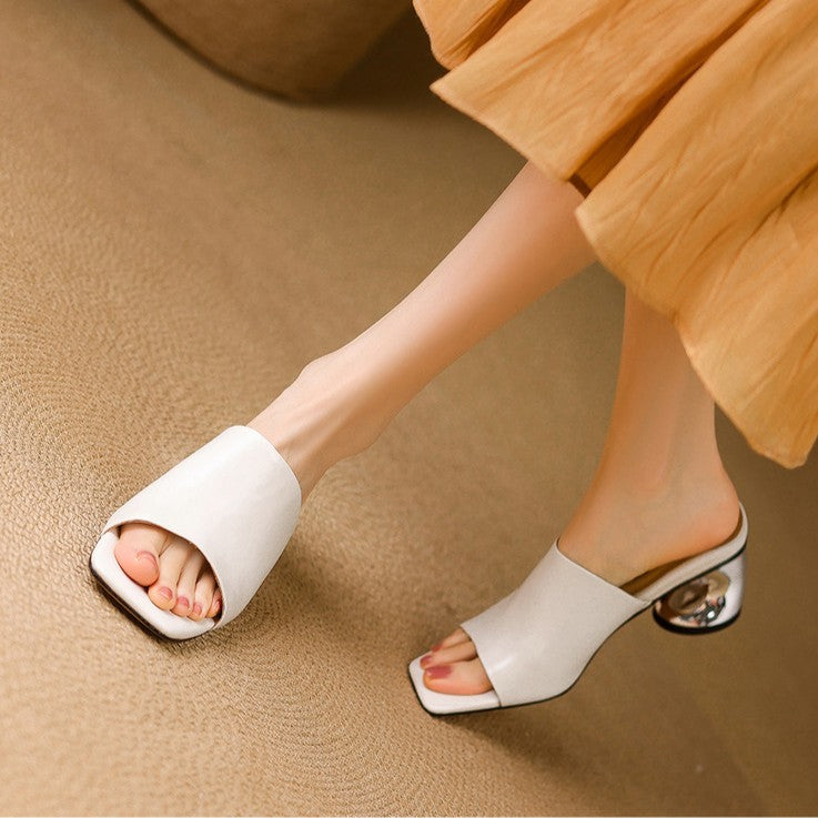 VIELLE | Mules en cuir Curve avec talon