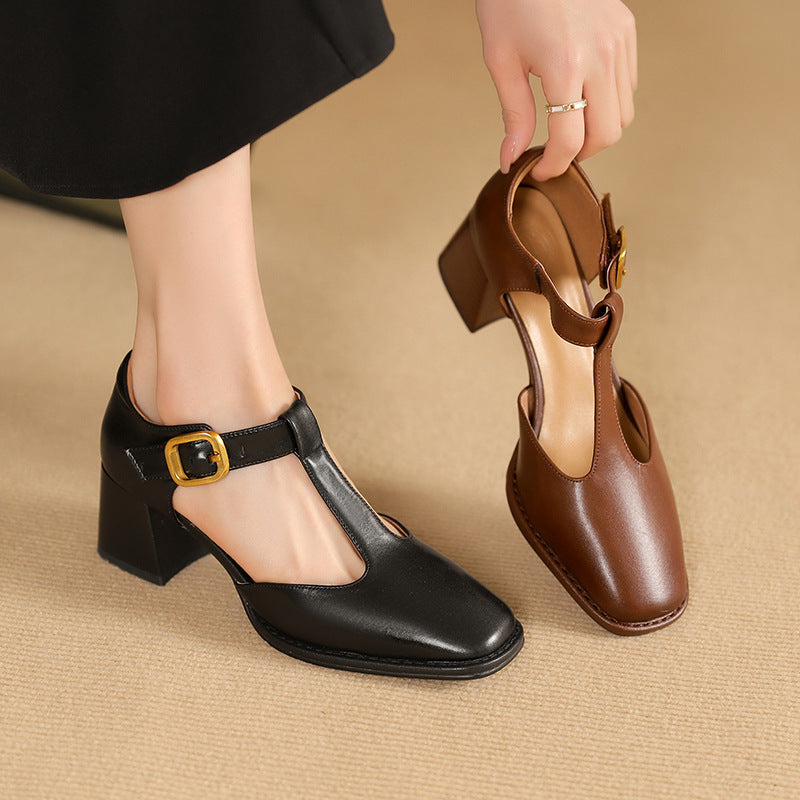 MARCELLE | T-Riemen Cuir Escarpins