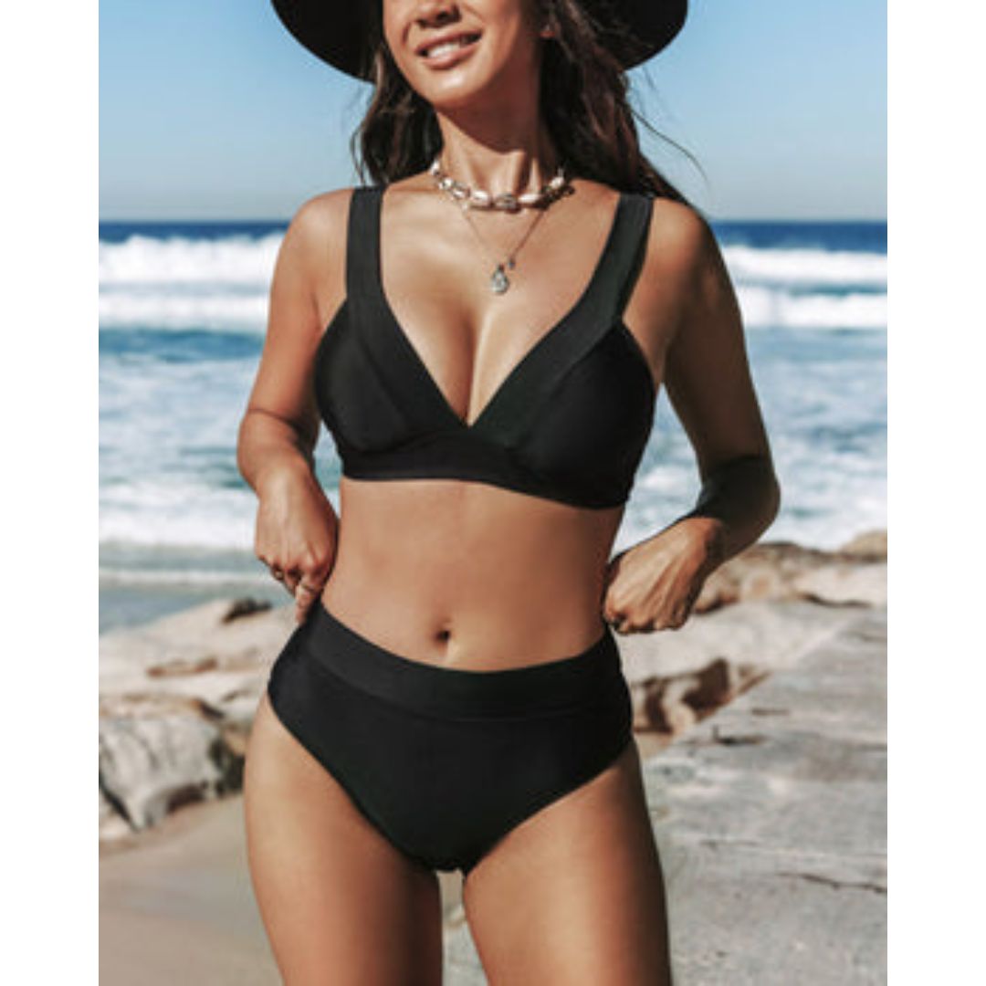 HILDE | Maillot de bain uni à col haut