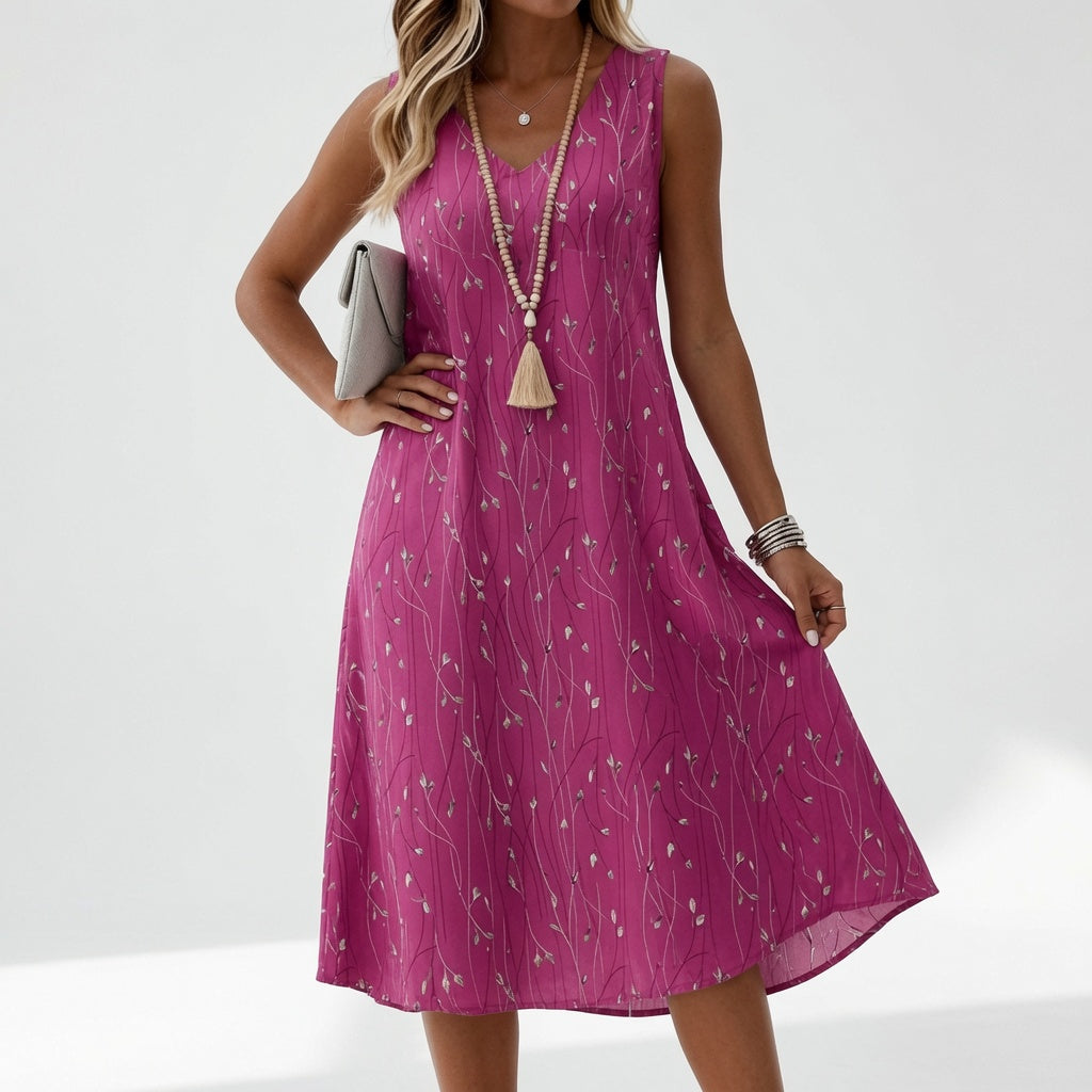 Noëlle | Robe Midi Fleurie Élégante