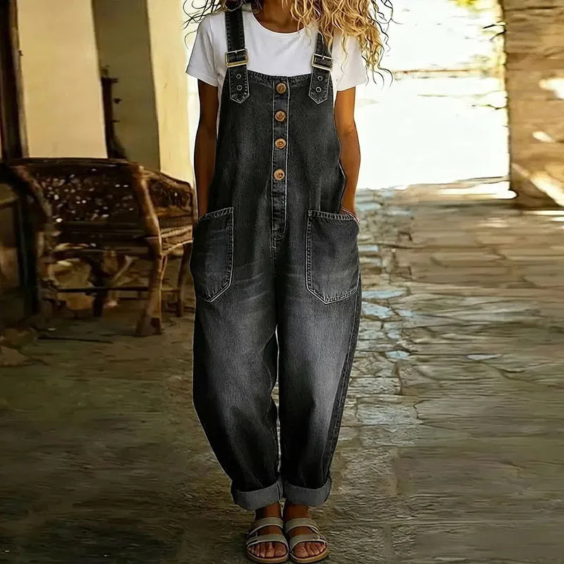 CARMEN | Combinaison en denim vintage en coton doux avec des bretelles réglables
