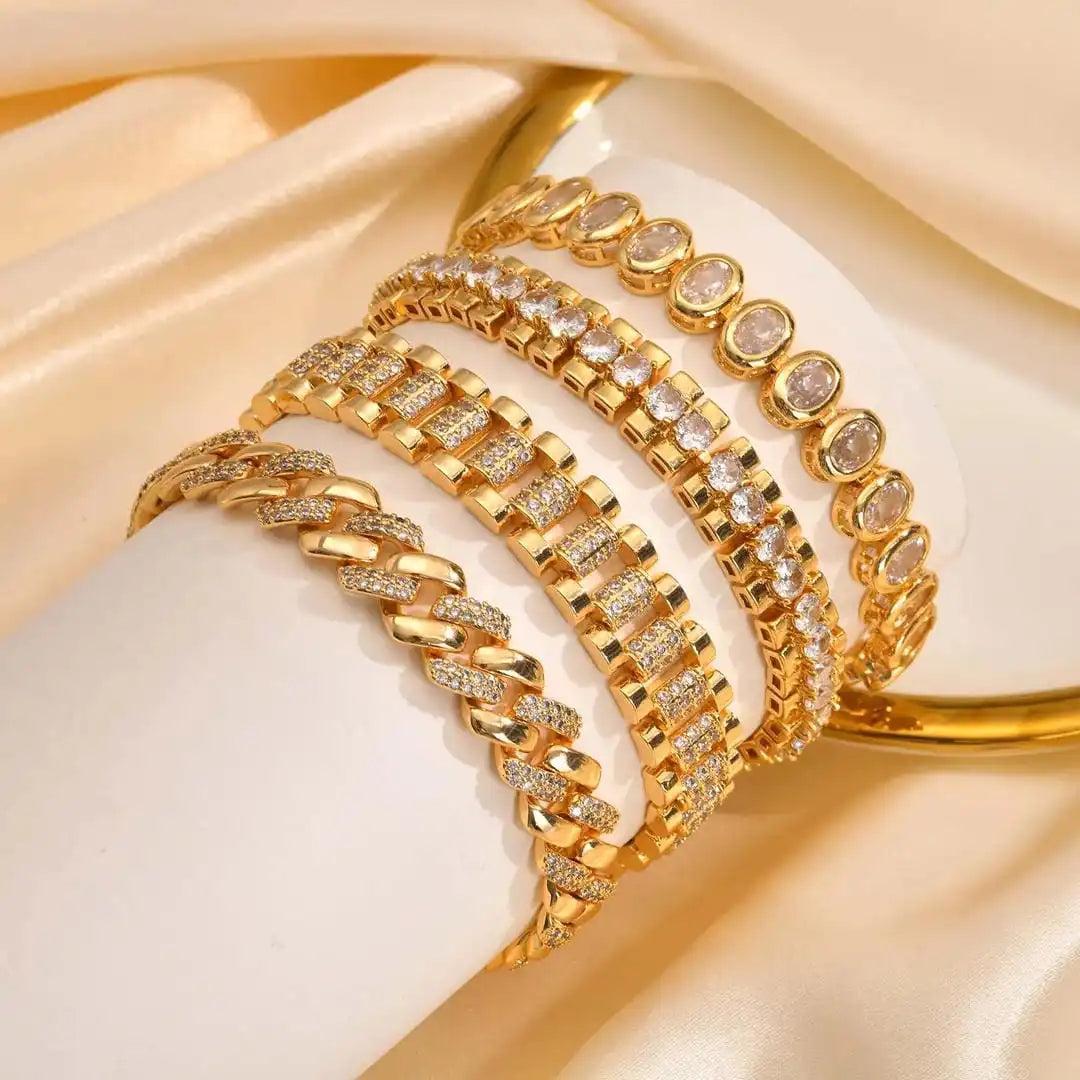 Bracelet Ajustable en Zircon Cubique Doré Gros