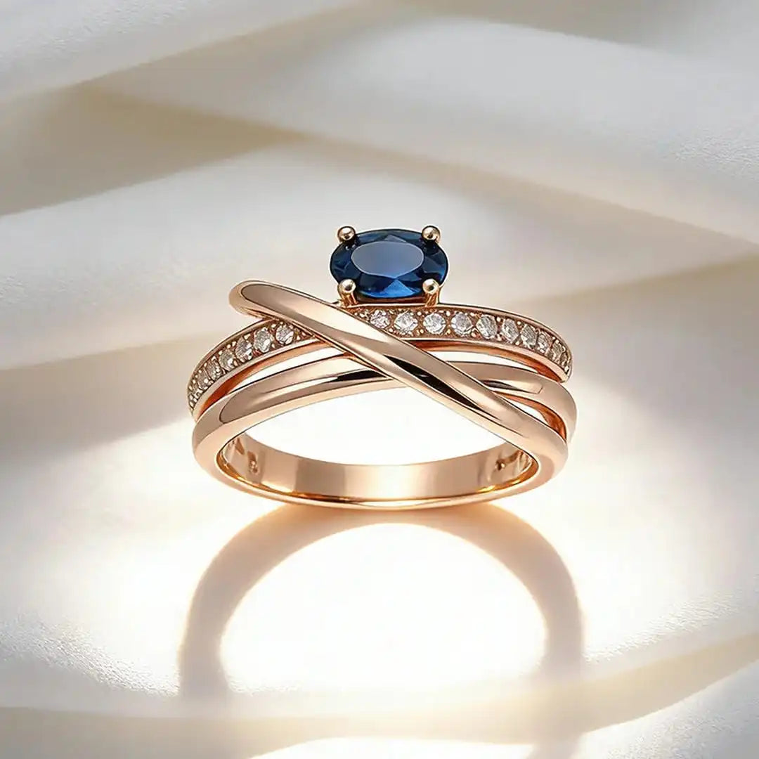Bague en Zircon Cubique Croix en Or Rose Vintage