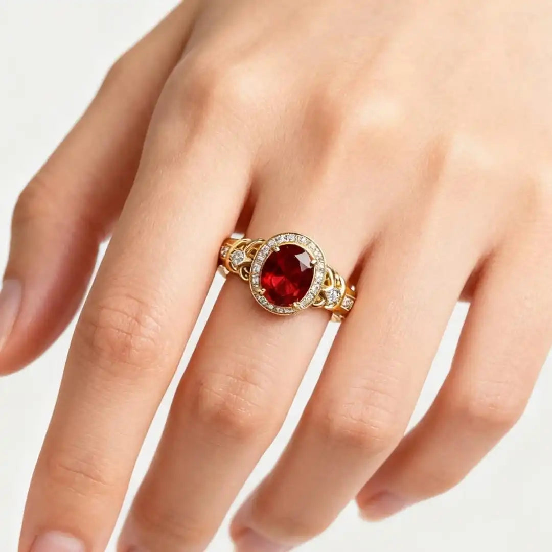 Bague Déclaration Nœud Halo en Rubis