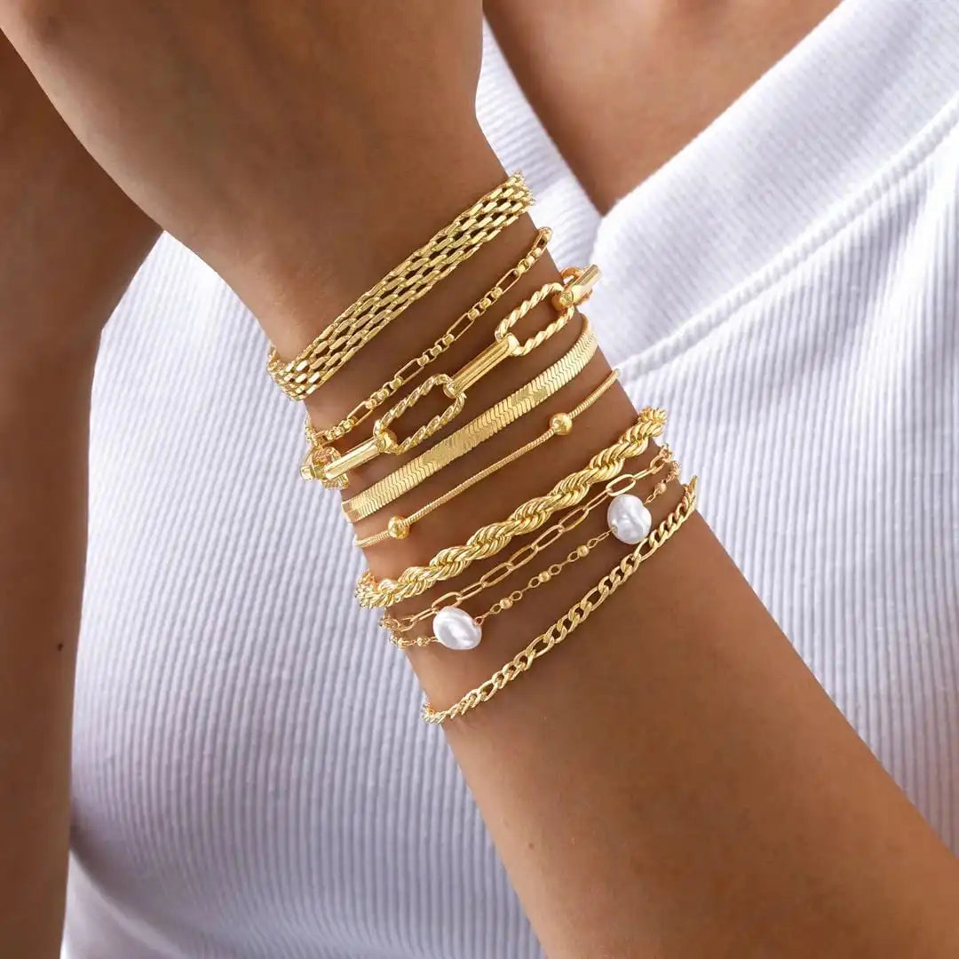 Bracelet Empilable Ensemble de Perles Dorées