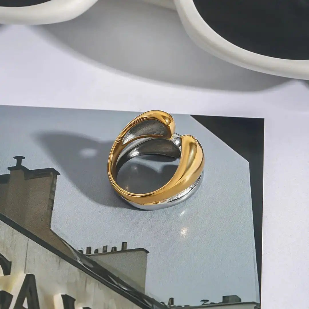 Bague Empilable en Or et Argent Bicolore