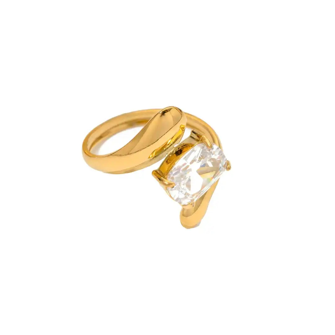 Bague en Zirconium en Forme de Goutte d'Eau en Or Éternel