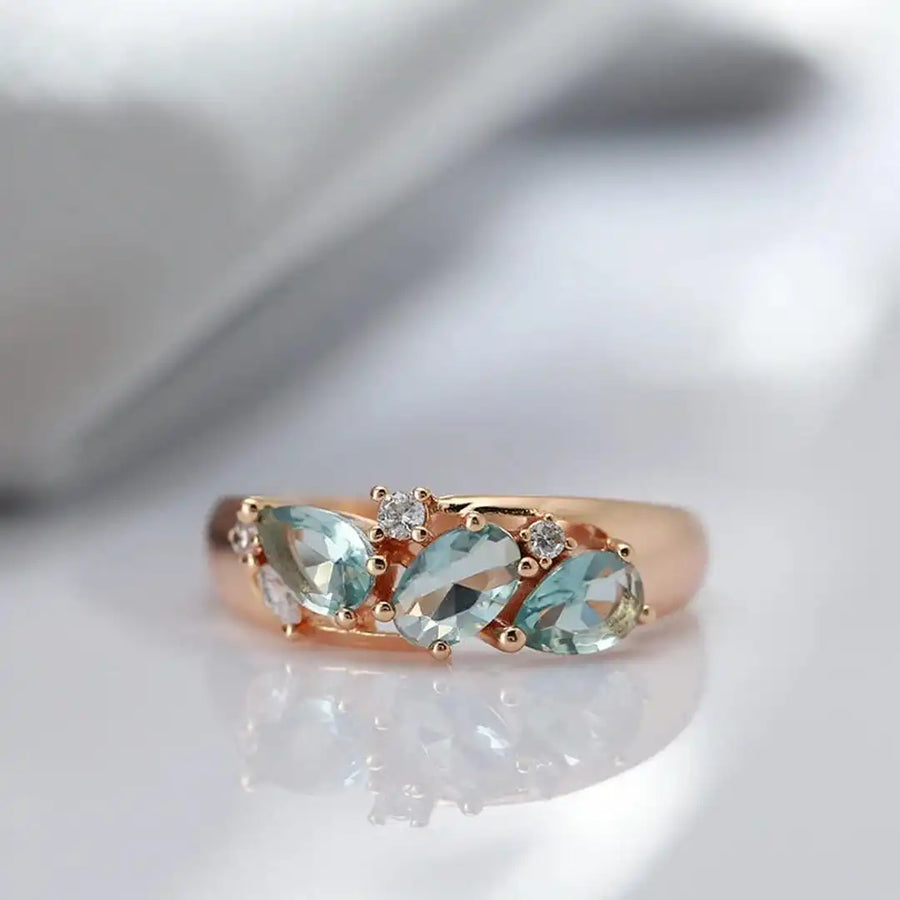 Bague en Zircon Bleu en Or Rose Vintage