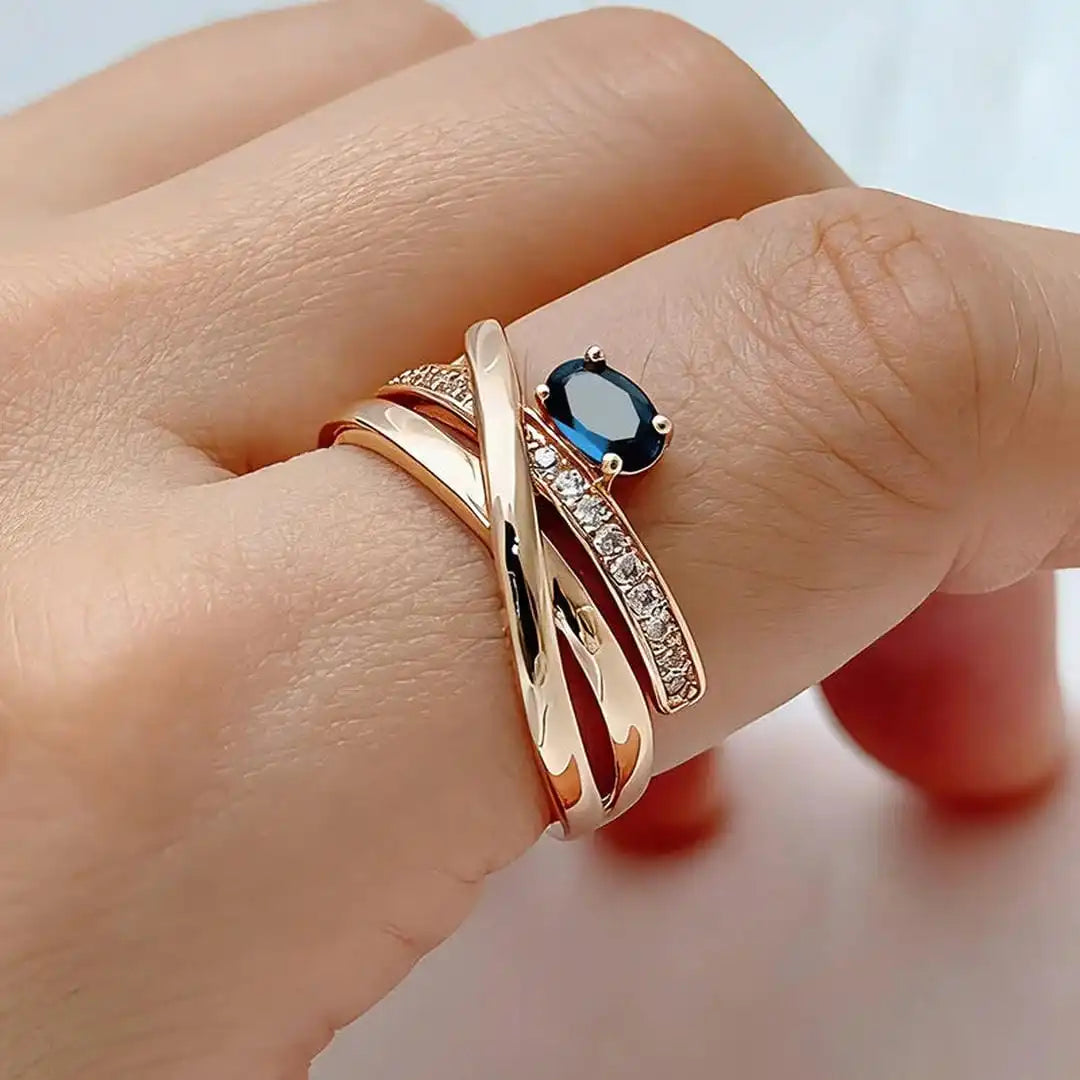 Bague en Zircon Cubique Croix en Or Rose Vintage