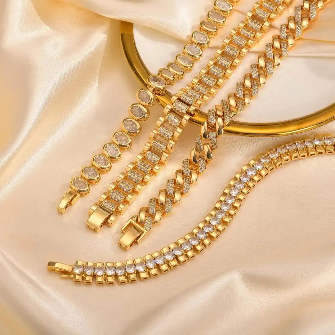 Bracelet Ajustable en Zircon Cubique Doré Gros