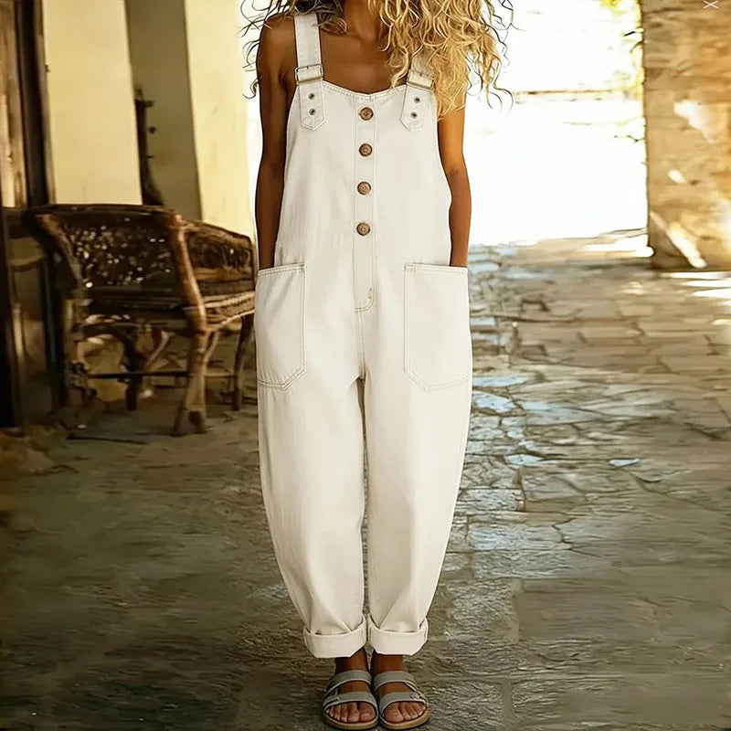 CARMEN | Combinaison en denim vintage en coton doux avec des bretelles réglables