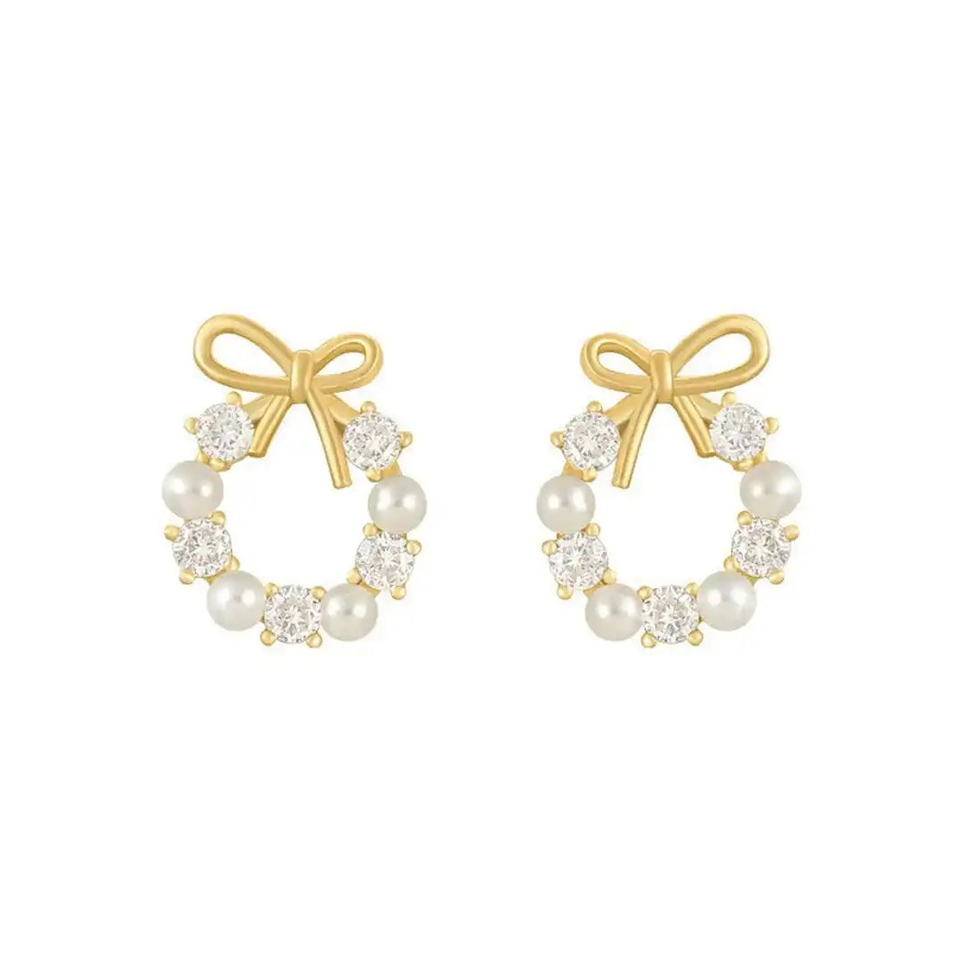 Boucles d'oreilles puces en forme de cercle avec perles et nœud