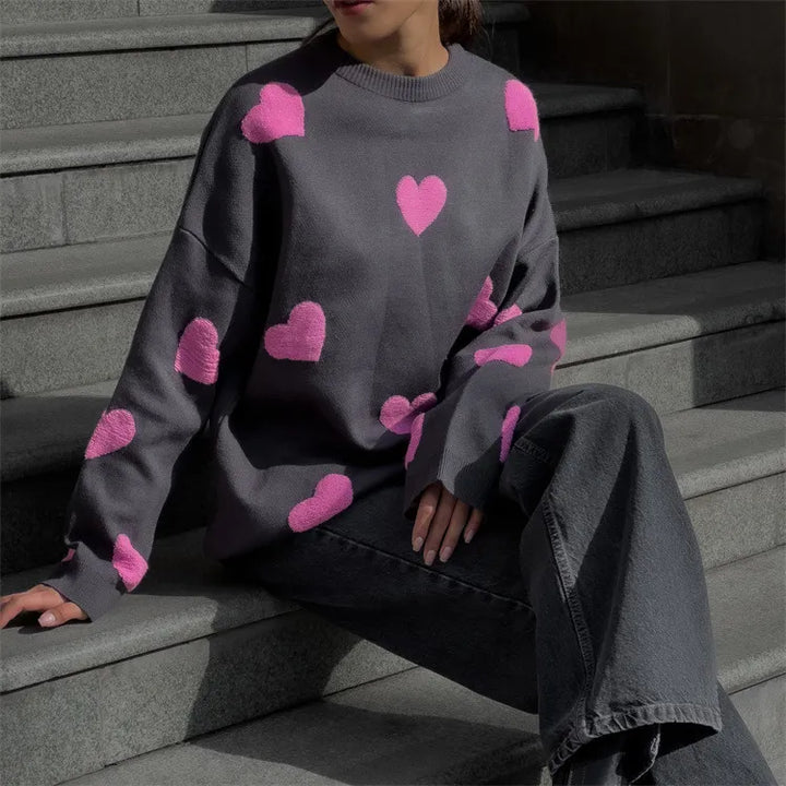 Abigail - Pull Tricoté à Motif Cœur