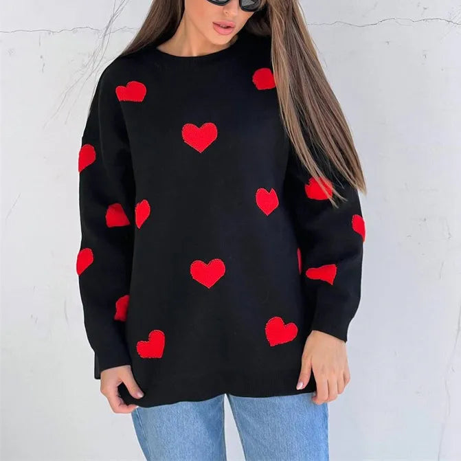 Abigail - Pull Tricoté à Motif Cœur