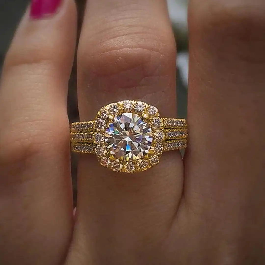Bague de déclaration Halo Pavé en coussin