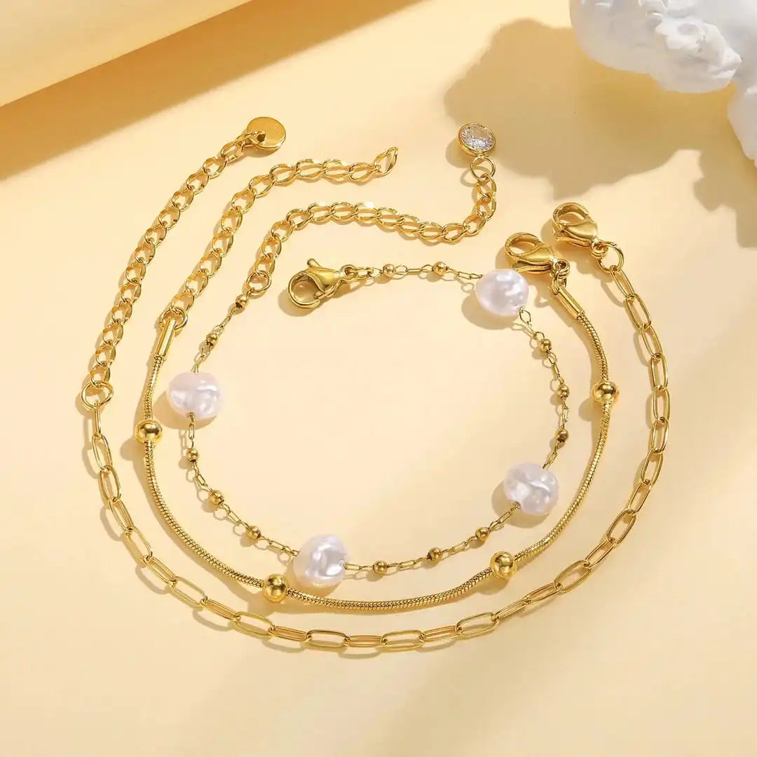 Bracelet Empilable Ensemble de Perles Dorées