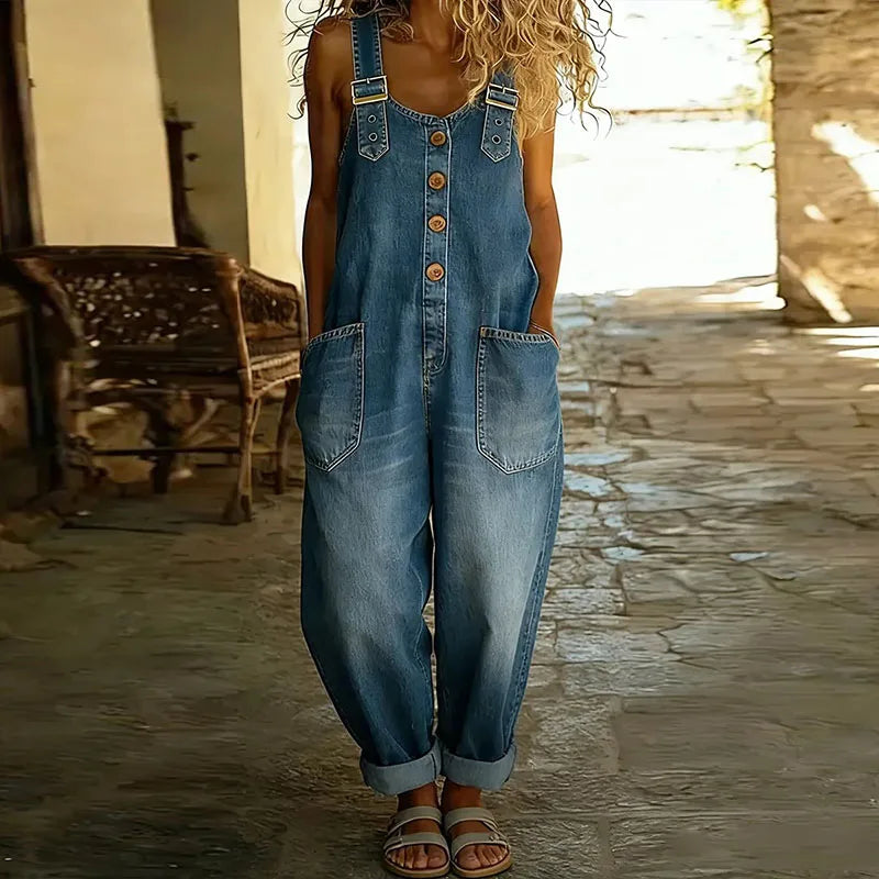CARMEN | Combinaison en denim vintage en coton doux avec des bretelles réglables