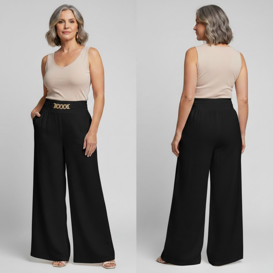 ÉVELYNE | Pantalon large taille haute sculptant