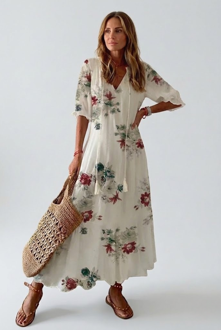 ÉLODIE | Robe maxi florale veloutée élégante