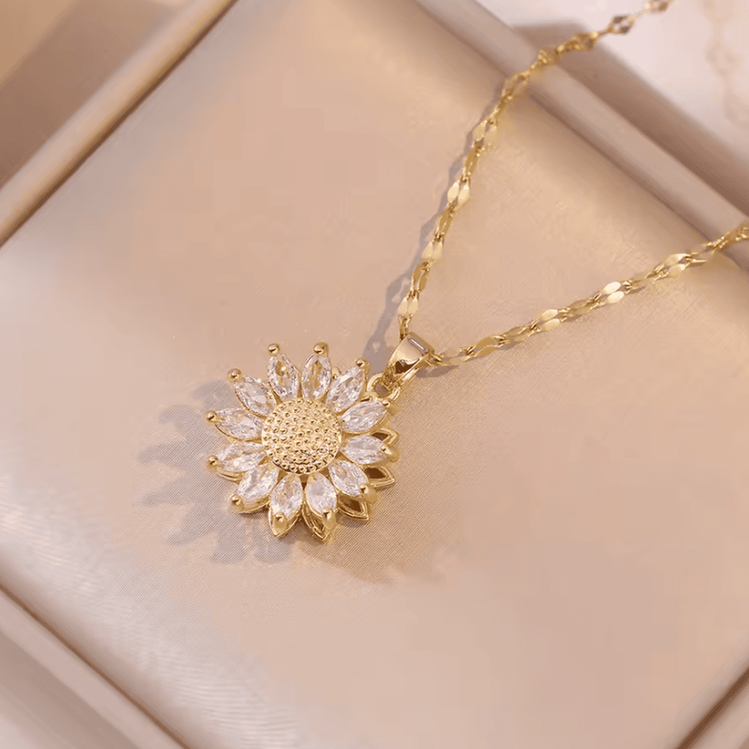 Collier et boucles d'oreilles en zircon argenté tendance en forme de tournesol