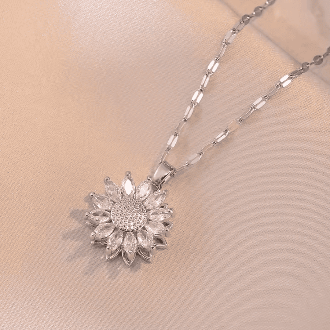 Collier et boucles d'oreilles en zircon argenté tendance en forme de tournesol
