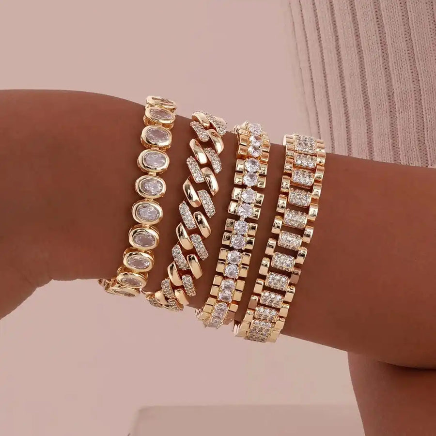 Bracelet Ajustable en Zircon Cubique Doré Gros