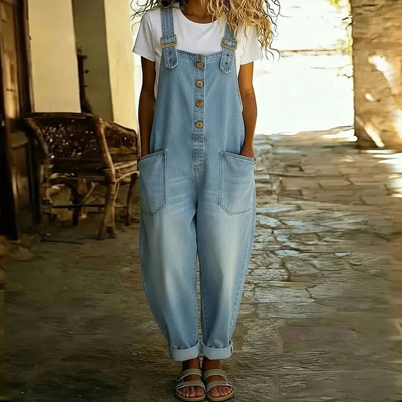 CARMEN | Combinaison en denim vintage en coton doux avec des bretelles réglables