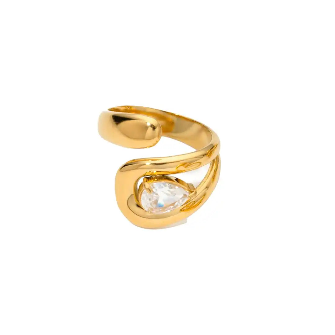 Bague en Zirconium en Forme de Goutte d'Eau en Or Éternel